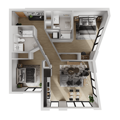 Floor plan for 2 beds, 2 baths, 1020 sqft